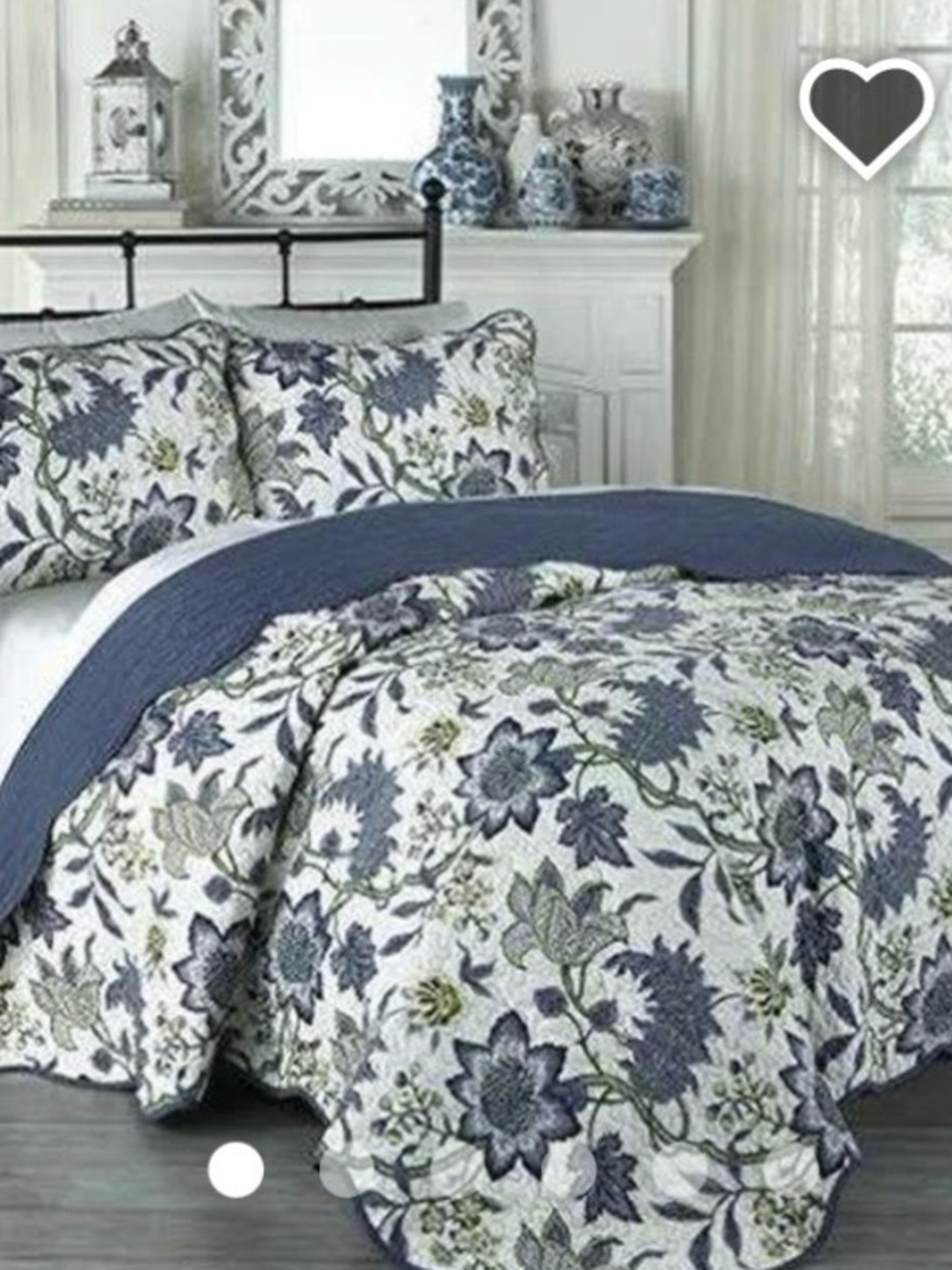 Waverly Navy, White and Green Floral Quilted Comforter Set